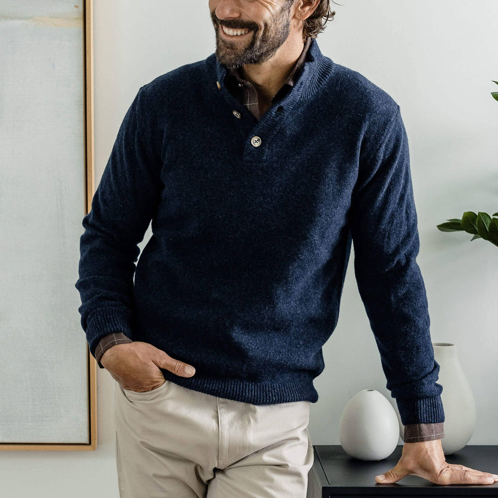 The Navy Heather Brewer Mock Neck Sweater Sweater- Ledbury