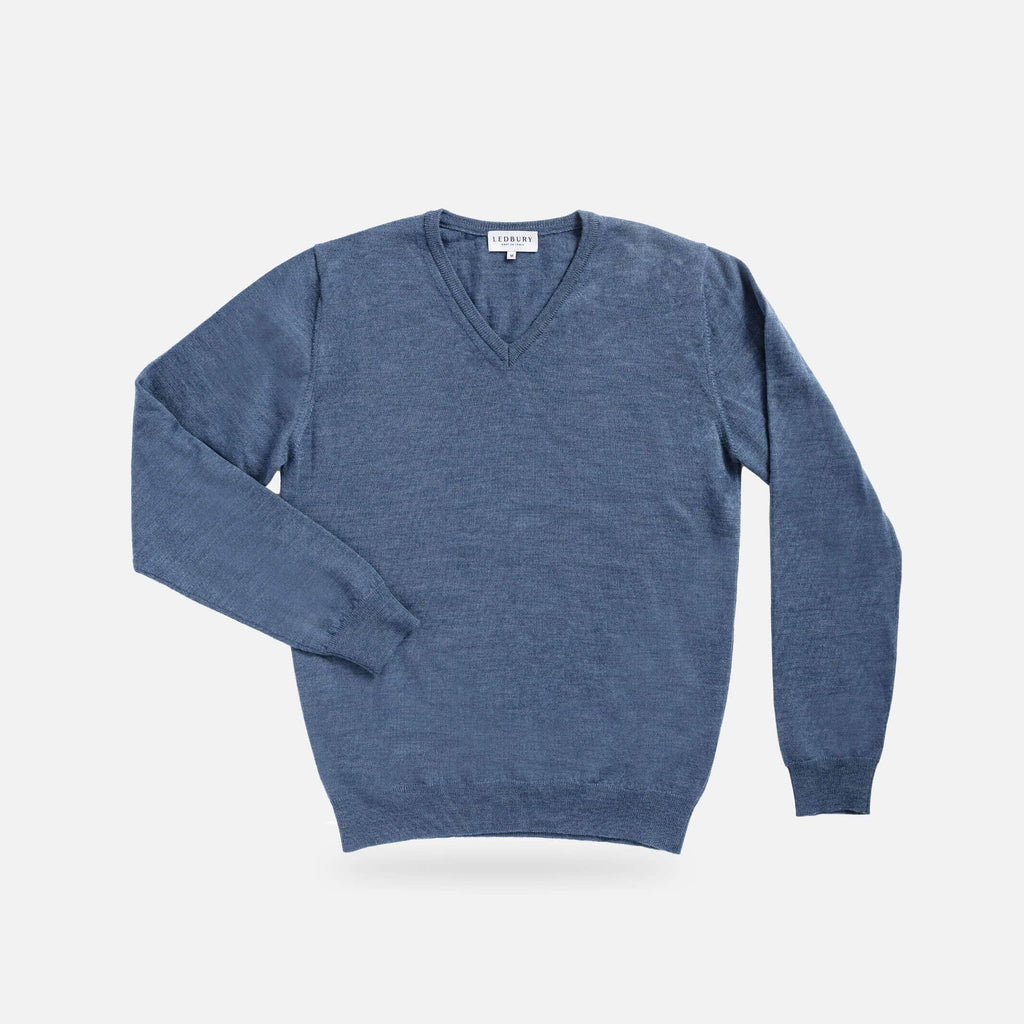 The Blue Heather Emmons V-Neck Sweater- Ledbury