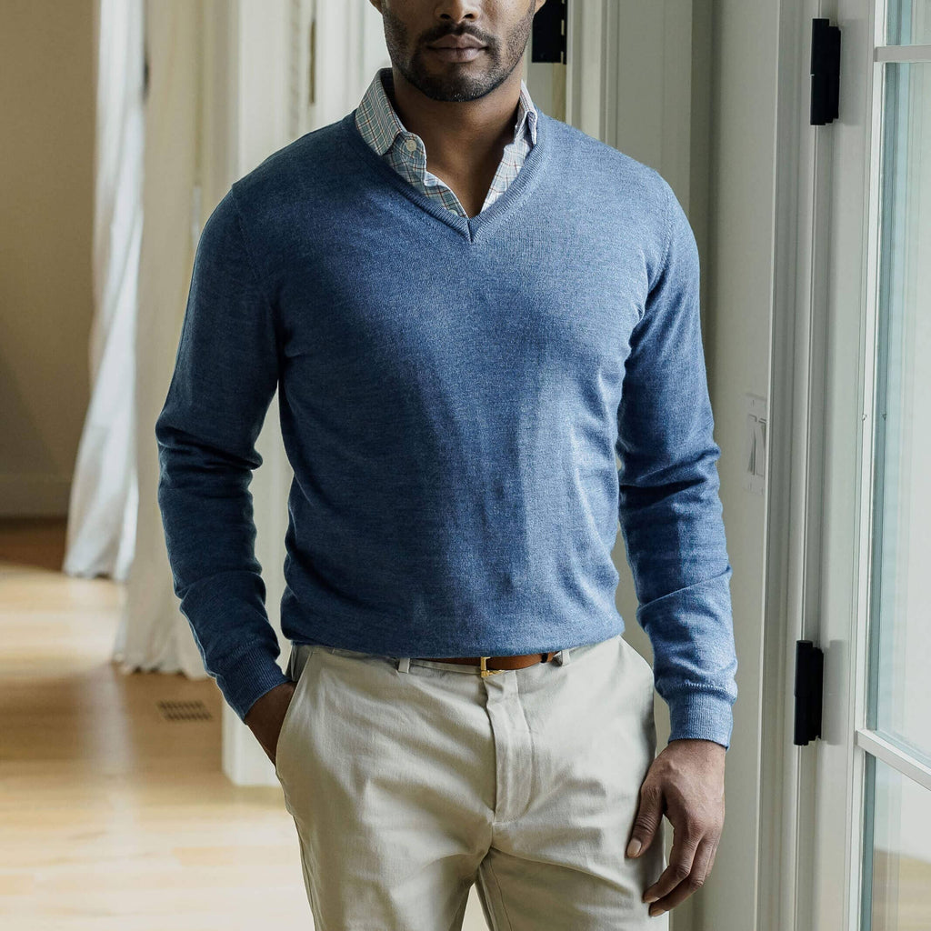 The Blue Heather Emmons V-Neck Sweater- Ledbury