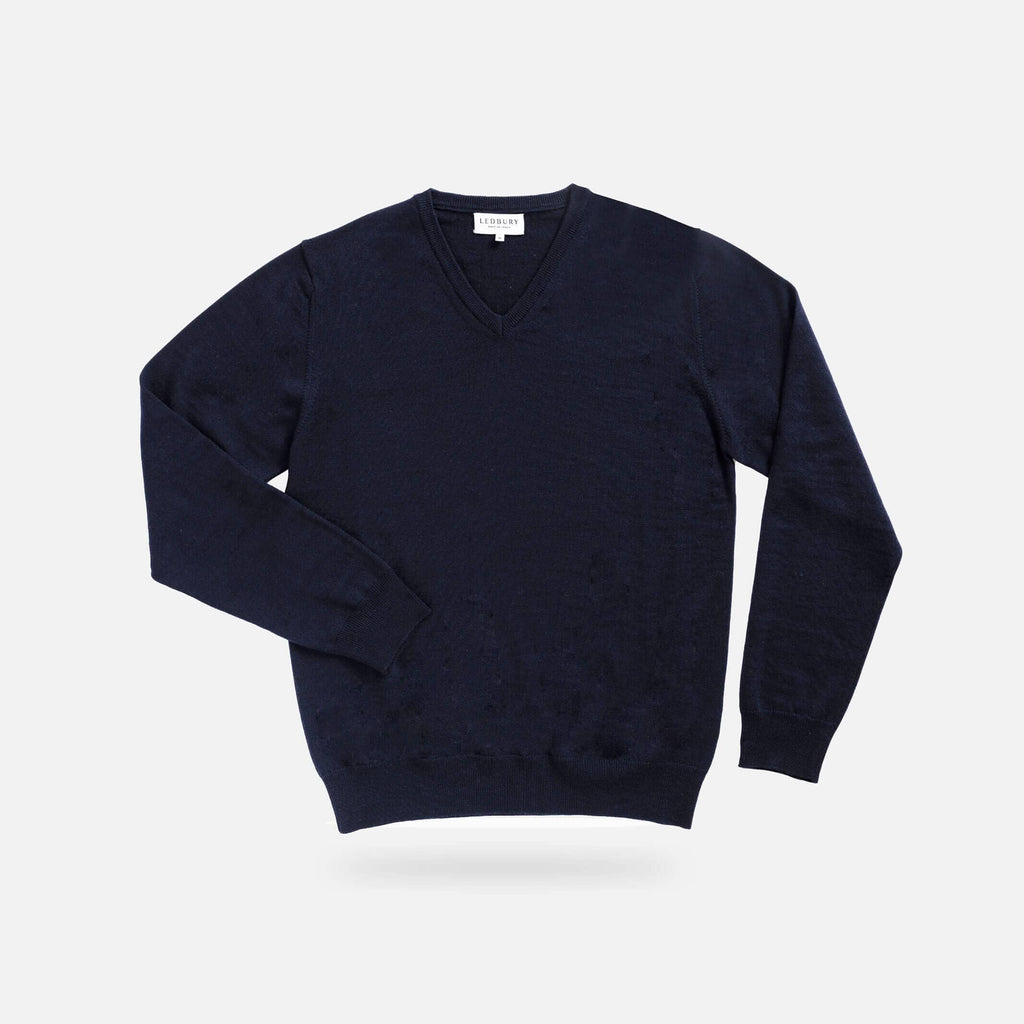 The Navy Emmons V-Neck Sweater- Ledbury