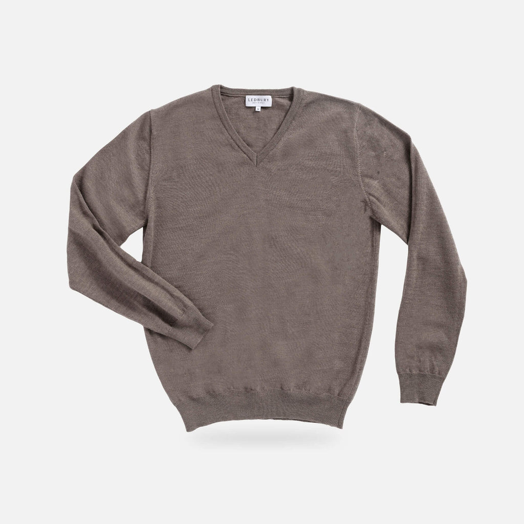 The Brown Heather Emmons V-Neck Sweater- Ledbury