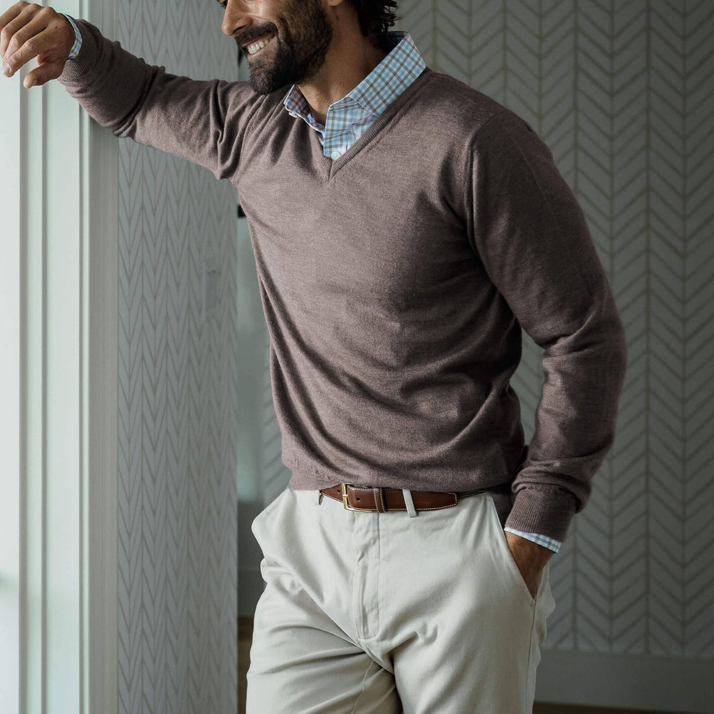 The Brown Heather Emmons V-Neck Sweater- Ledbury