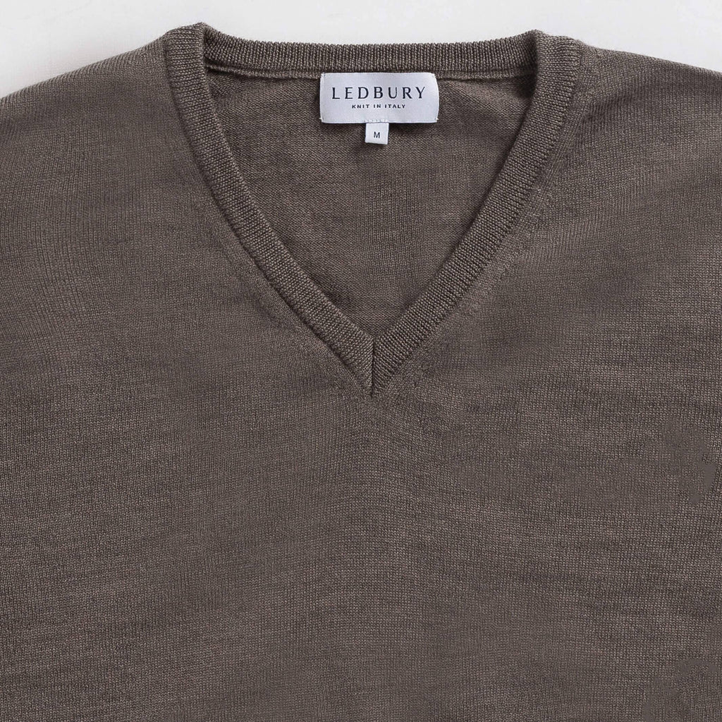 The Brown Heather Emmons V-Neck Sweater- Ledbury