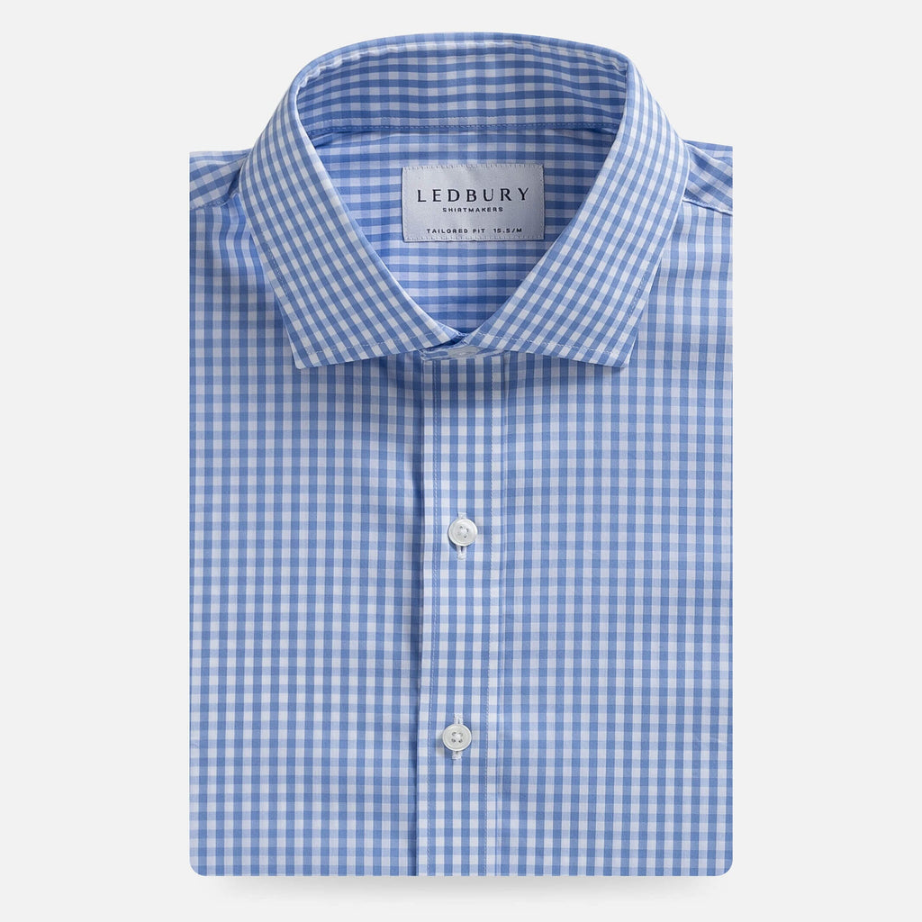 The Light Blue Broughton Stretch Poplin Gingham Dress Shirt Dress Shirt- Ledbury