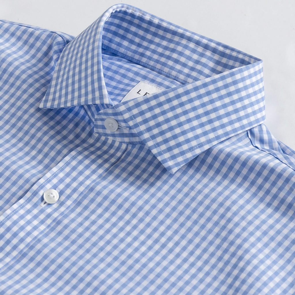 The Light Blue Broughton Stretch Poplin Gingham Dress Shirt Dress Shirt- Ledbury