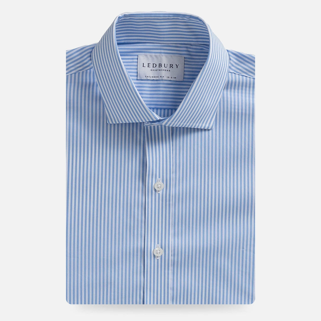 The Light Blue Broughton Stretch Poplin Stripe Dress Shirt Dress Shirt- Ledbury