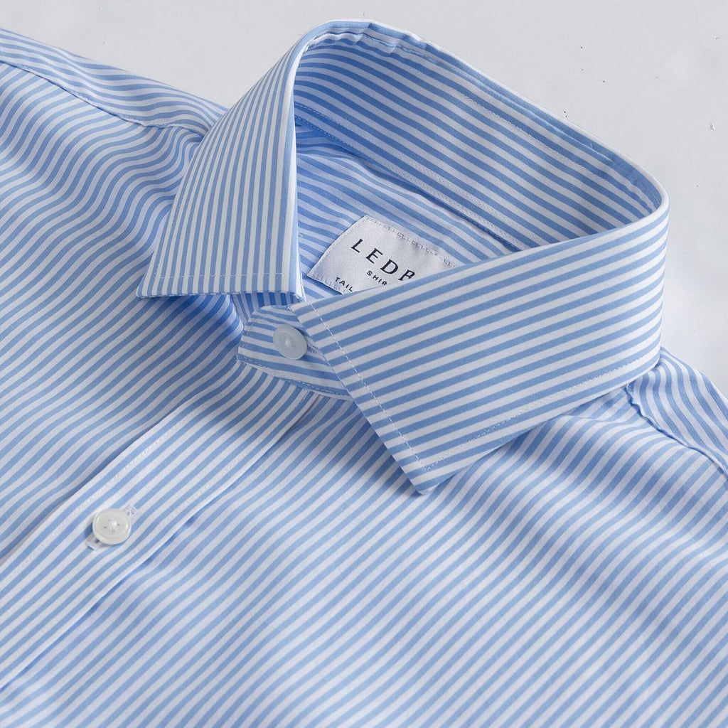 The Light Blue Broughton Stretch Poplin Stripe Dress Shirt Dress Shirt- Ledbury