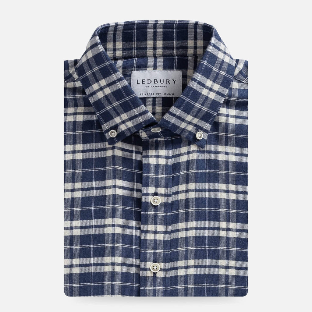 The Navy Hartford Stretch Plaid Casual Shirt Casual Shirt- Ledbury