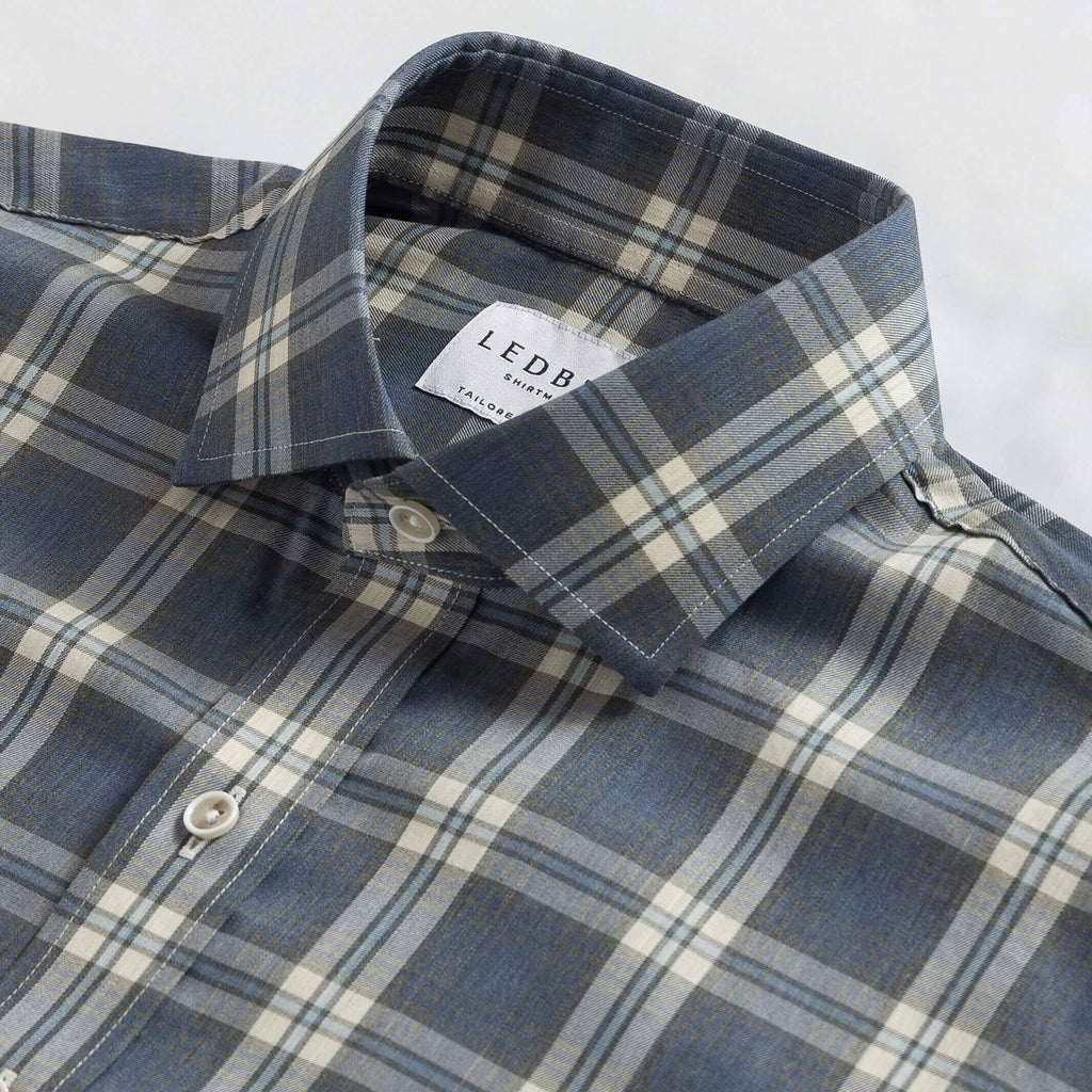 The Smoky Blue Osmond Stretch Plaid Casual Shirt Casual Shirt- Ledbury