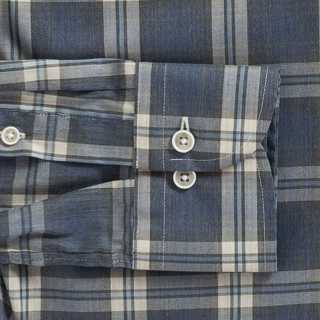 The Smoky Blue Osmond Stretch Plaid Casual Shirt Casual Shirt- Ledbury