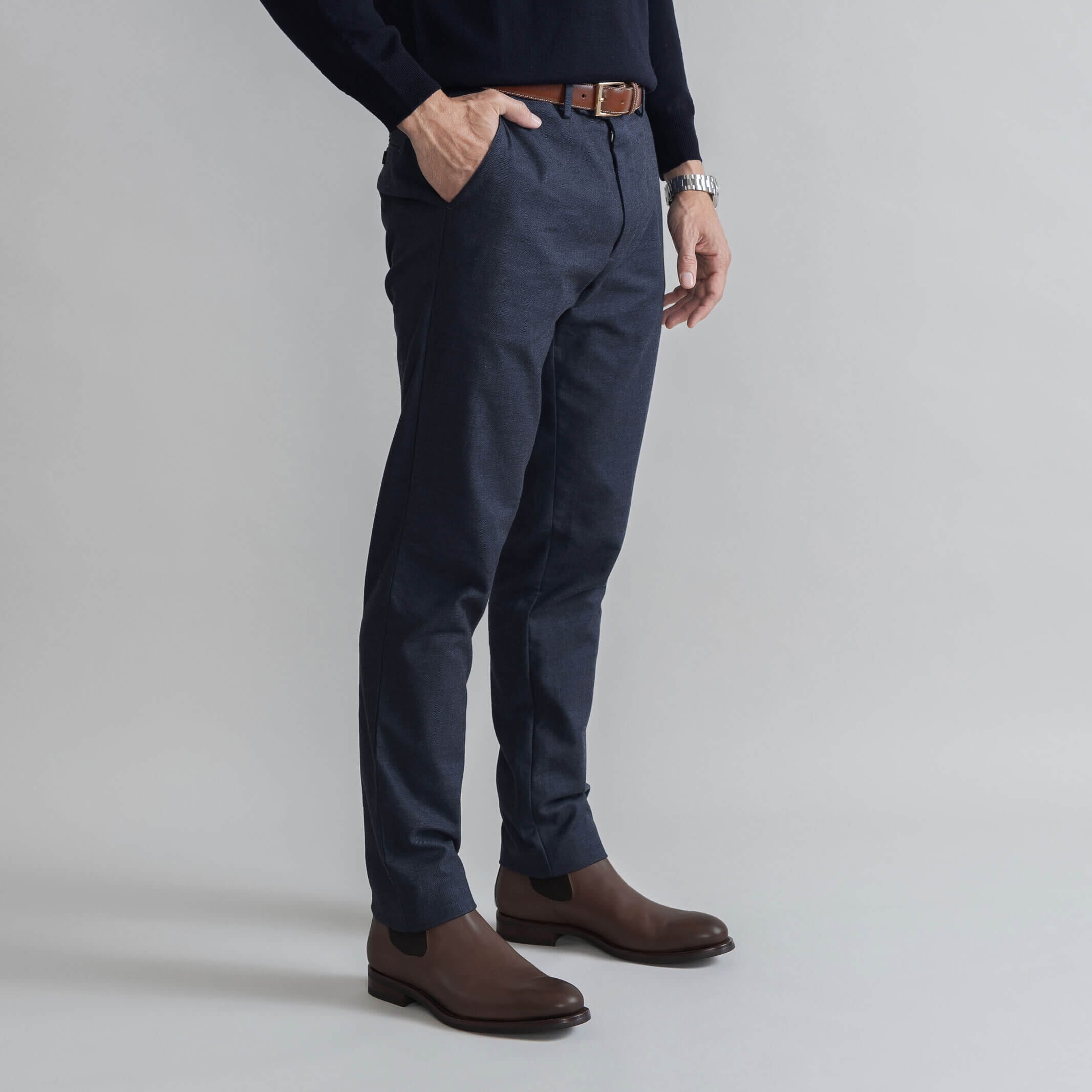 The Dark Navy Brushed Cotton Richmond Dress Chino Custom Pant Custom Pant- Ledbury