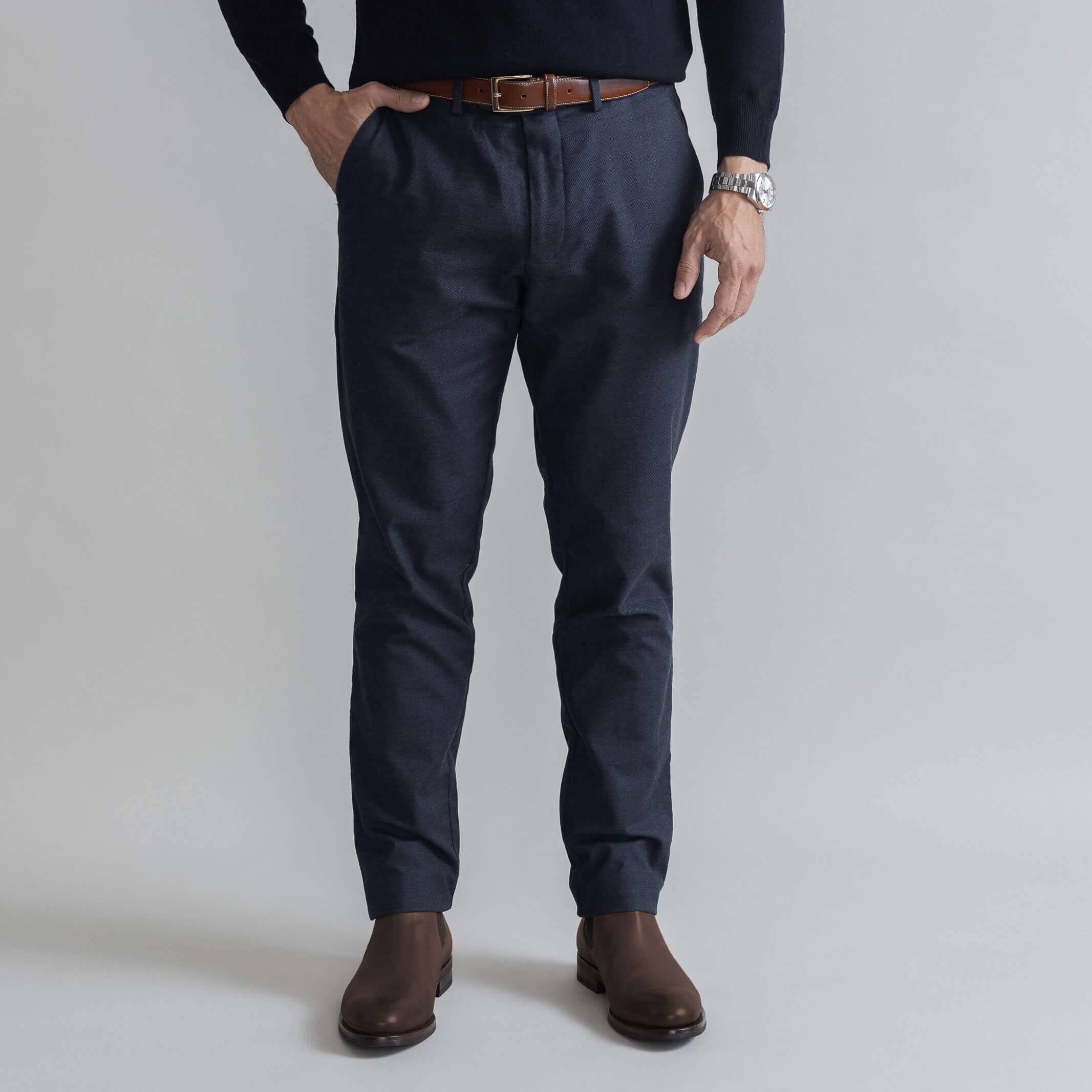 The Dark Navy Brushed Cotton Richmond Dress Chino Custom Pant Custom Pant- Ledbury