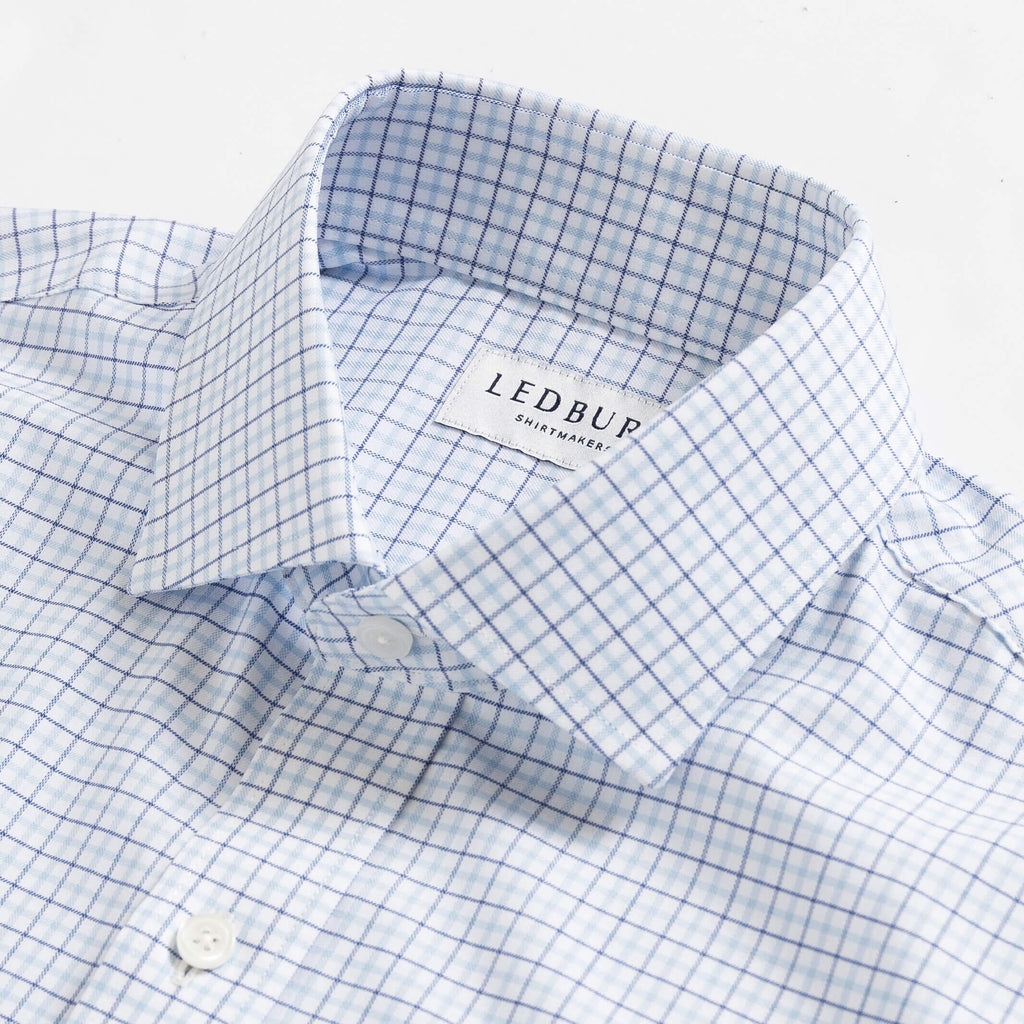 The Light Blue Journey Flex Performance Grid Check Custom Shirt Custom Dress Shirt- Ledbury