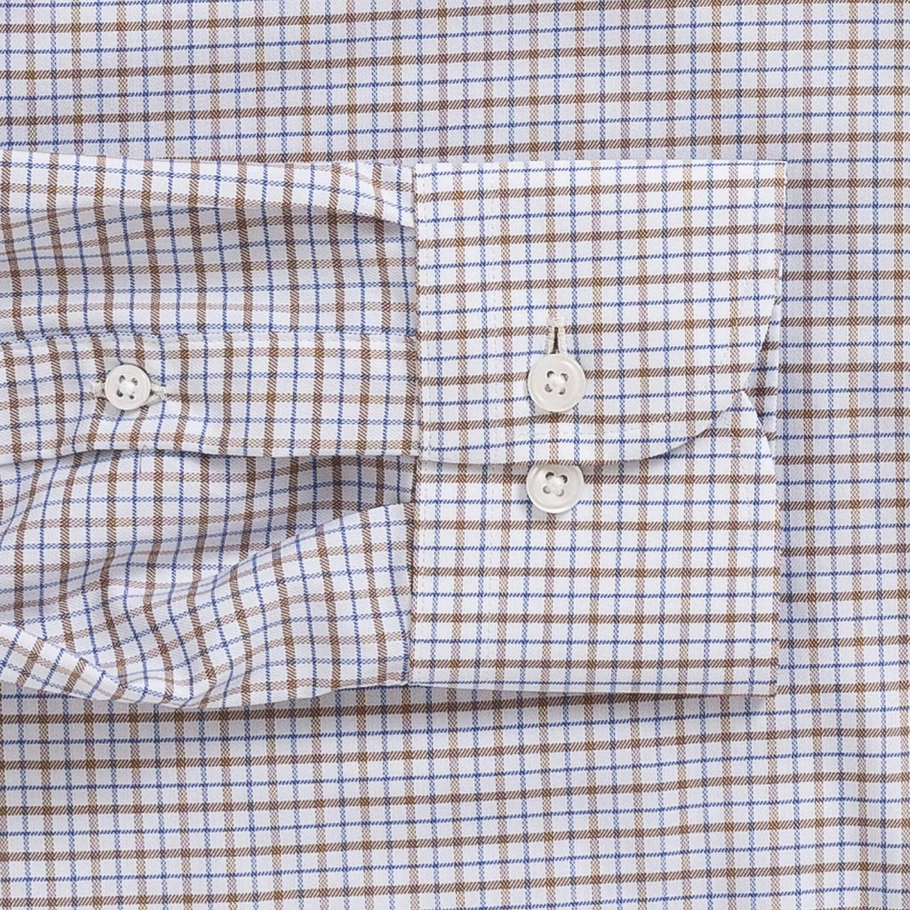 The Brown Journey Flex Performance Grid Check Custom Shirt Custom Dress Shirt- Ledbury