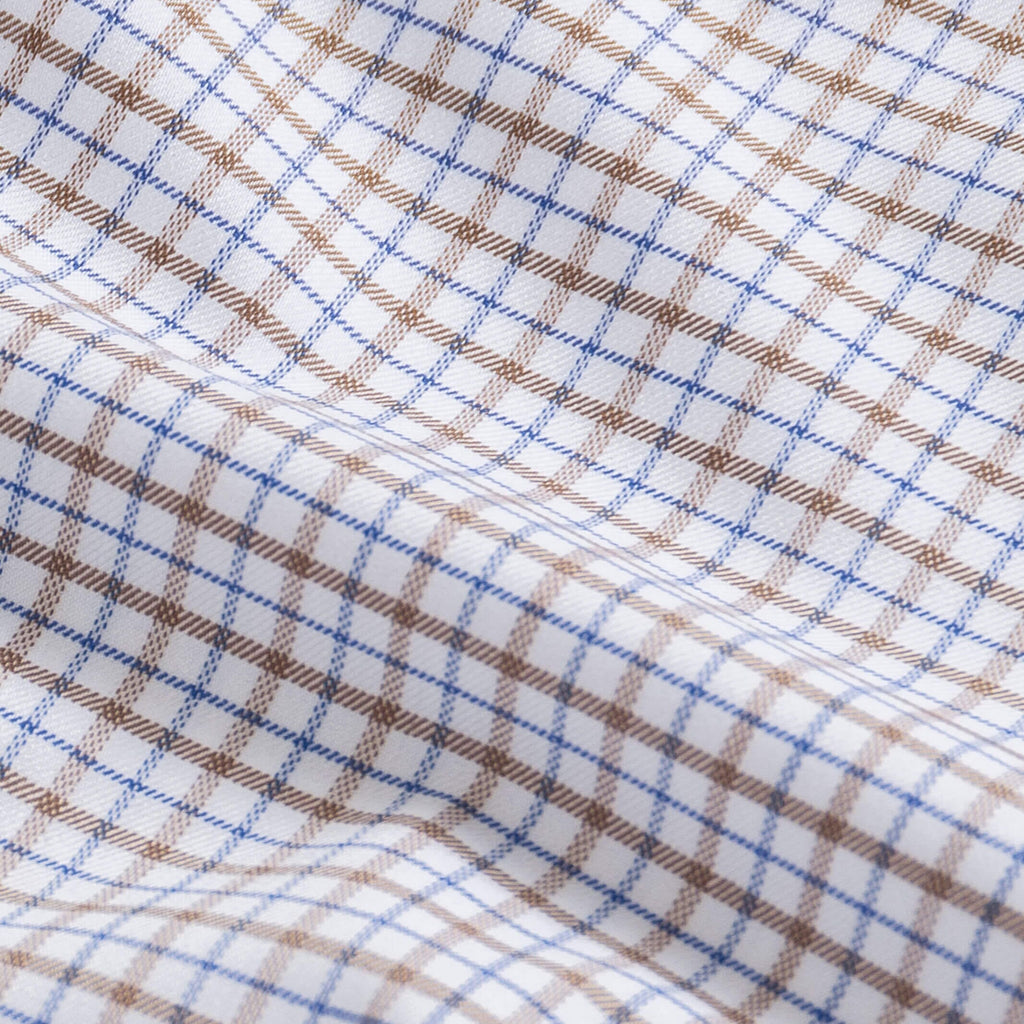 The Brown Journey Flex Performance Grid Check Custom Shirt Custom Dress Shirt- Ledbury