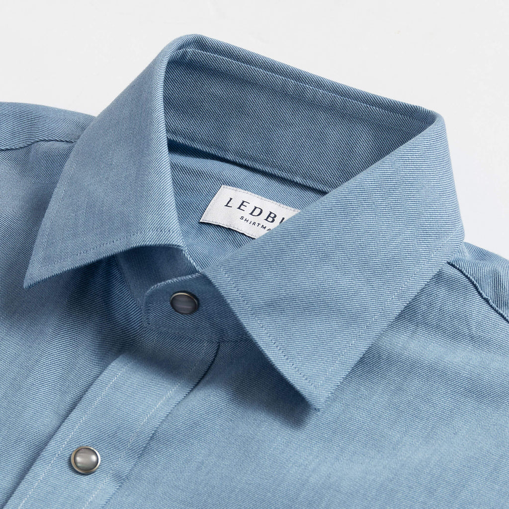 The Bay Blue Malone Washed Twill with Pearl Snaps Custom Shirt Custom Casual Shirt- Ledbury