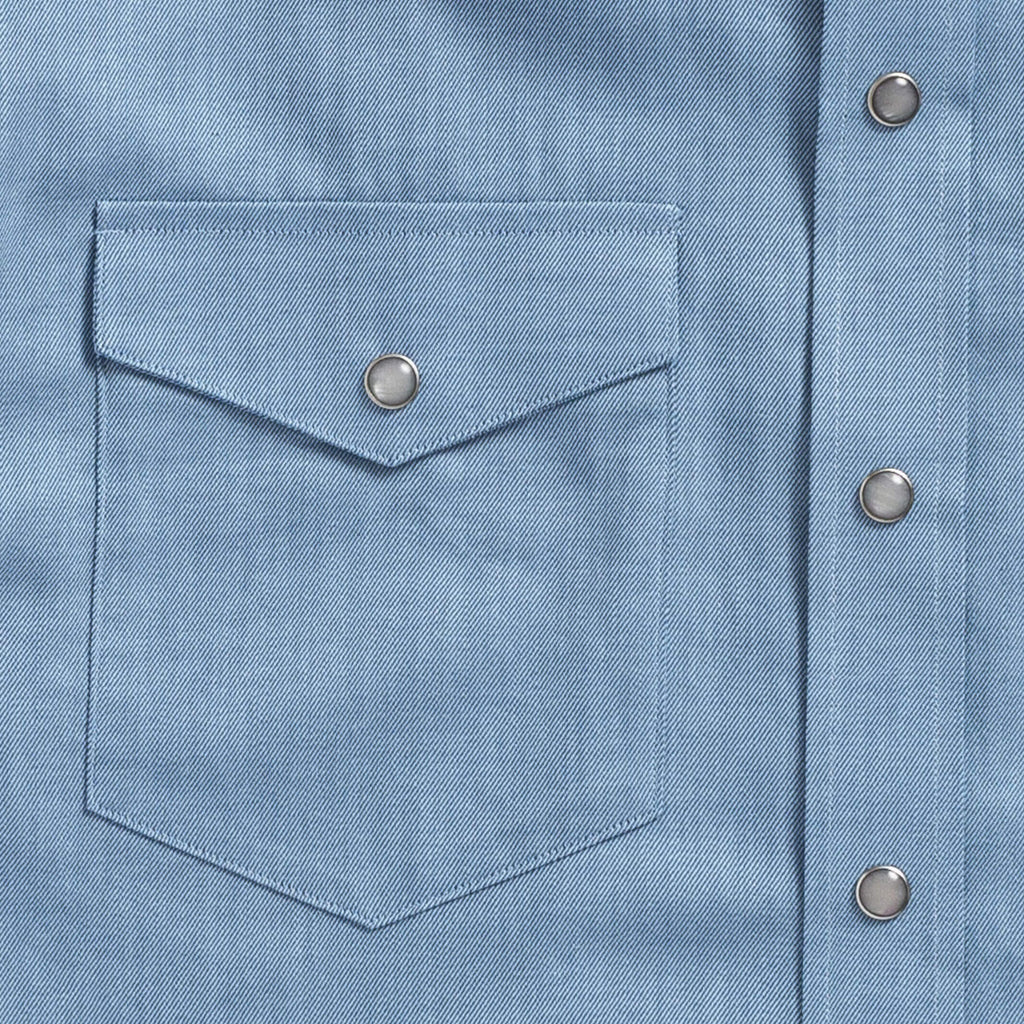 The Bay Blue Malone Washed Twill with Pearl Snaps Custom Shirt Custom Casual Shirt- Ledbury