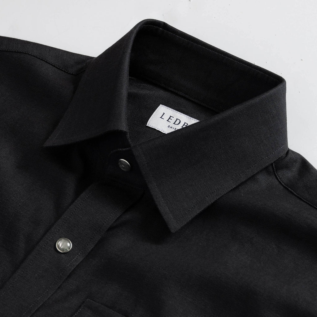 The Dark Grey Malone Washed Twill with Pearl Snaps Custom Shirt Custom Casual Shirt- Ledbury