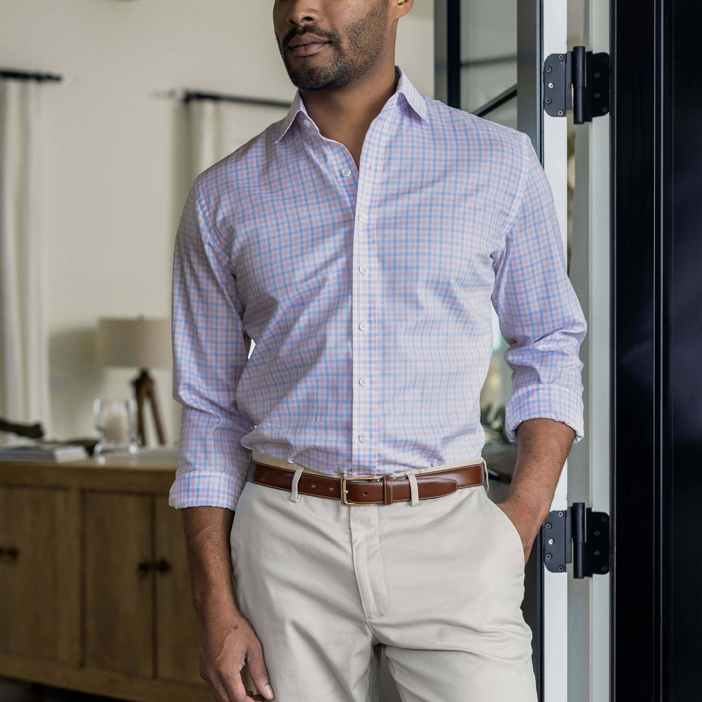 The Pink Arville Check Comfort Stretch Custom Shirt Custom Dress Shirt- Ledbury