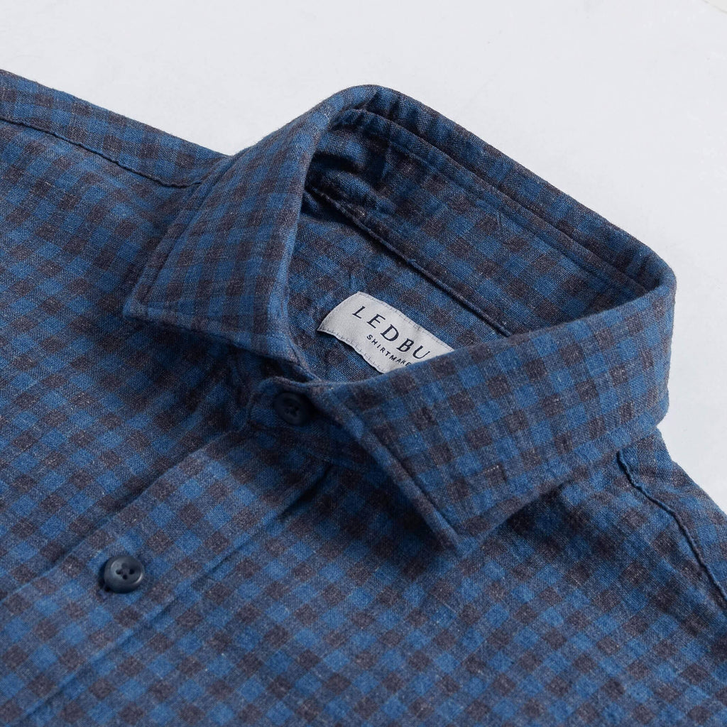 The Blue Briese Linen Gingham Custom Shirt Custom Casual Shirt- Ledbury