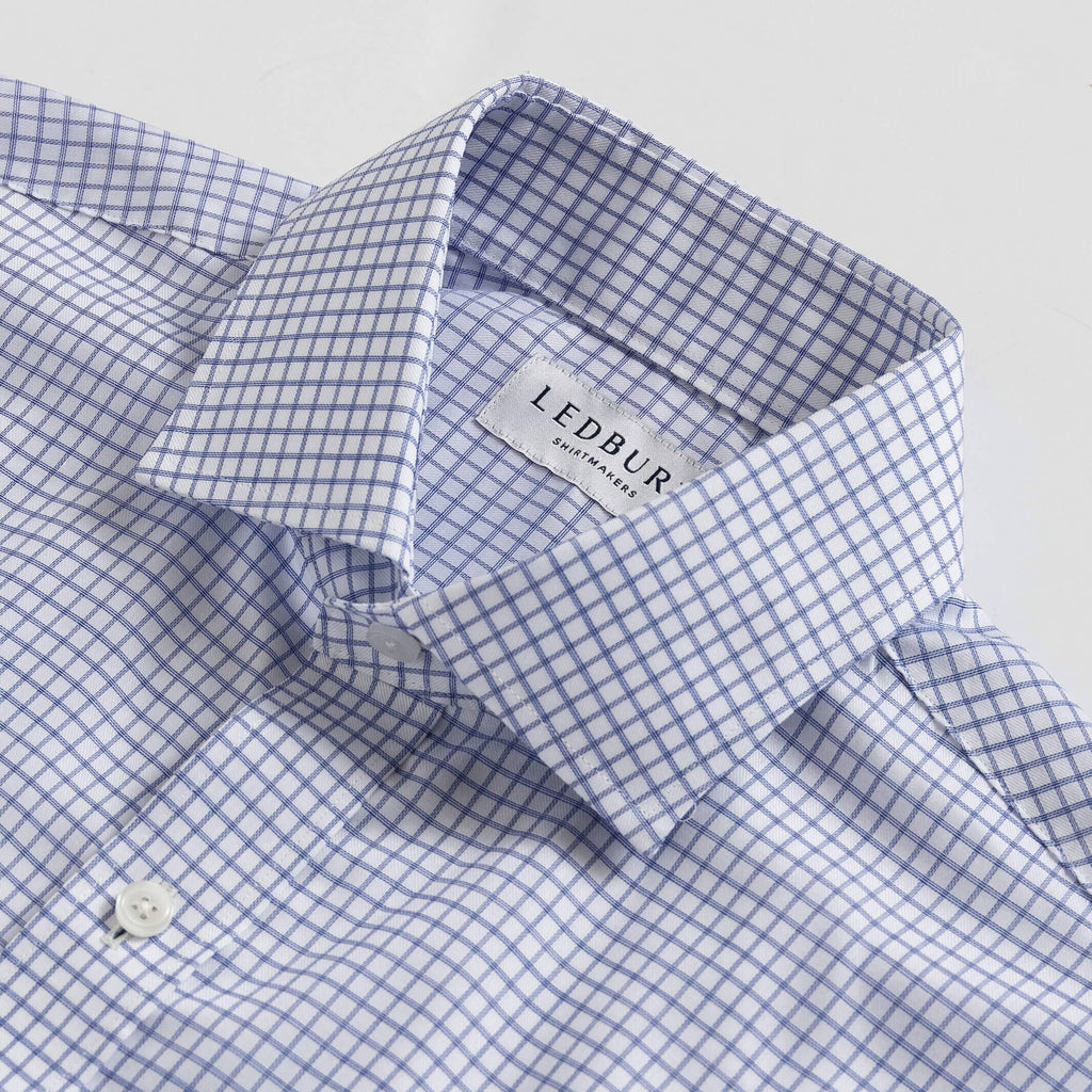 The Navy Owenby Comfort Stretch Check Custom Shirt Custom Dress Shirt- Ledbury