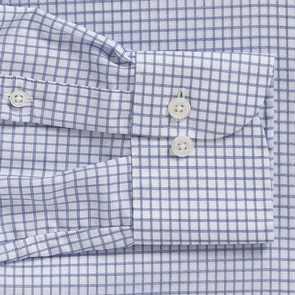 The Navy Owenby Comfort Stretch Check Custom Shirt Custom Dress Shirt- Ledbury