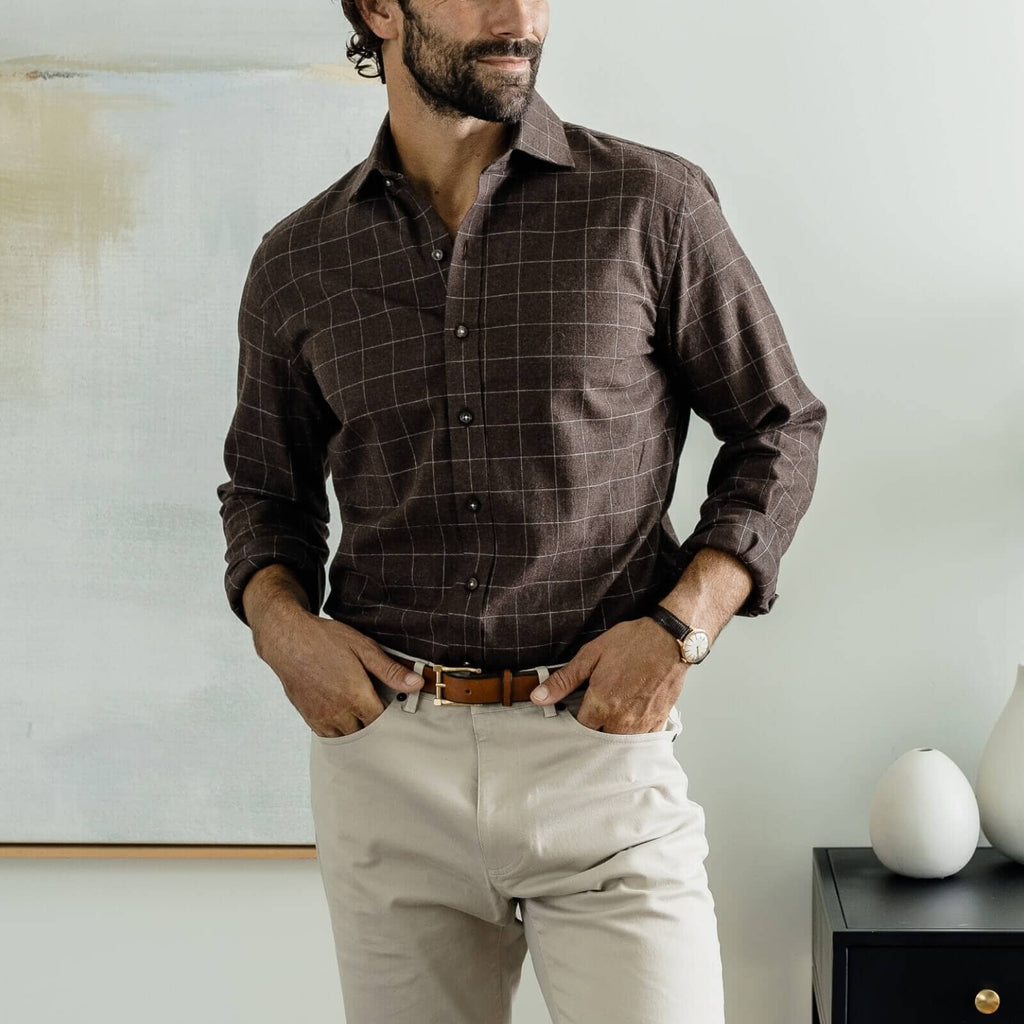 The Dark Brown Conlon Windowpane Custom Shirt Custom Casual Shirt- Ledbury