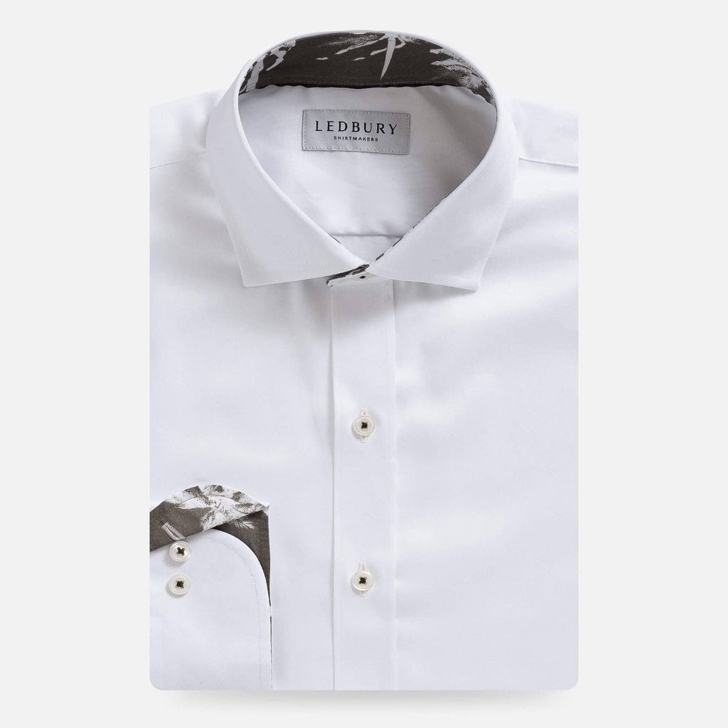 The White Madison Fine Twill with Palm Contrast Collar Custom Shirt Custom Dress Shirt- Ledbury