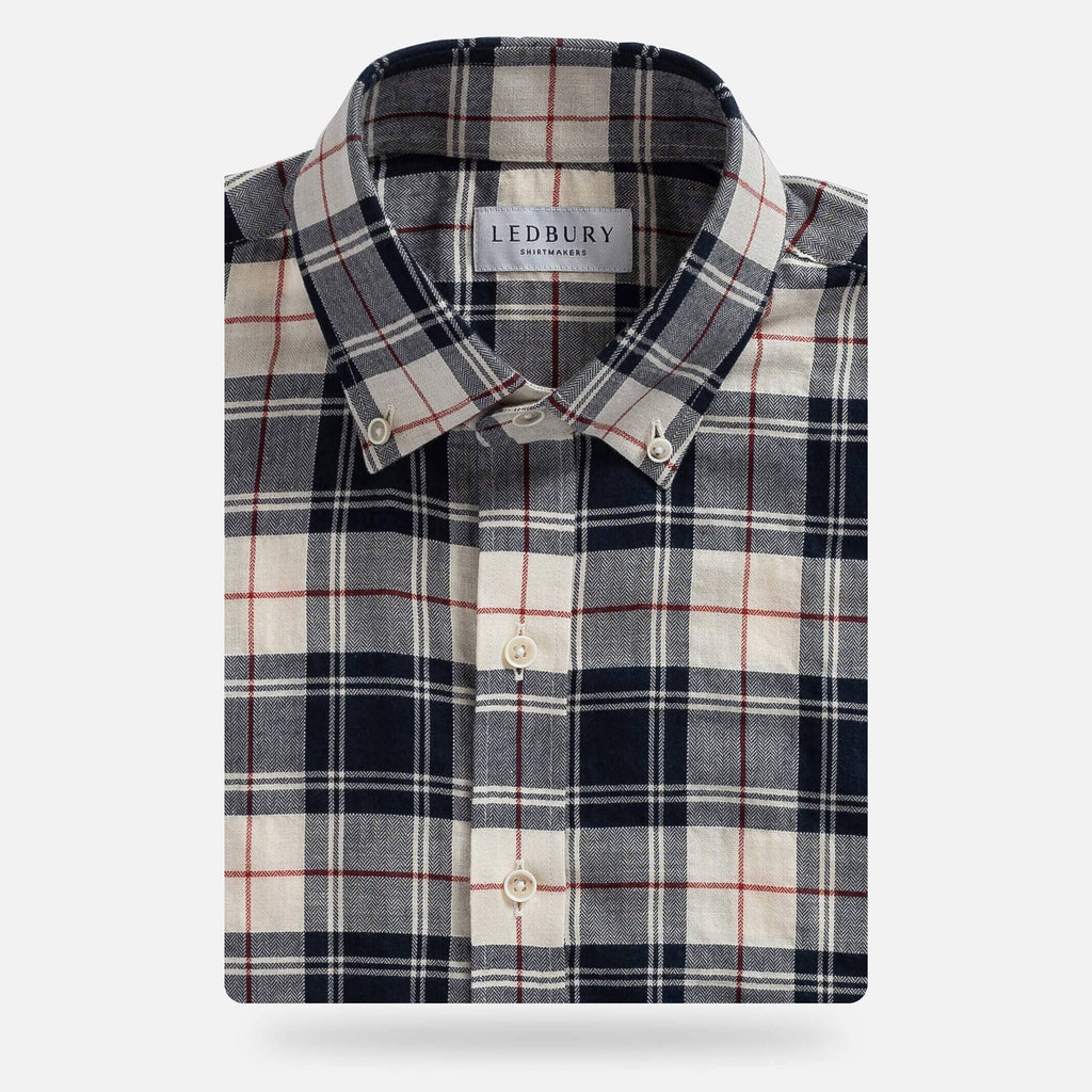 The Navy Brooks Brushed Herringbone Custom Shirt Custom Casual Shirt- Ledbury