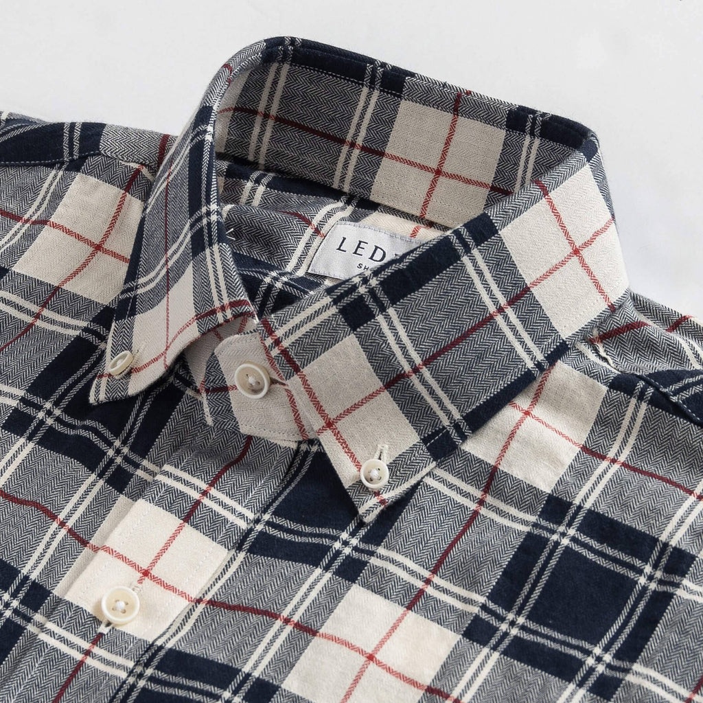 The Navy Brooks Brushed Herringbone Custom Shirt Custom Casual Shirt- Ledbury