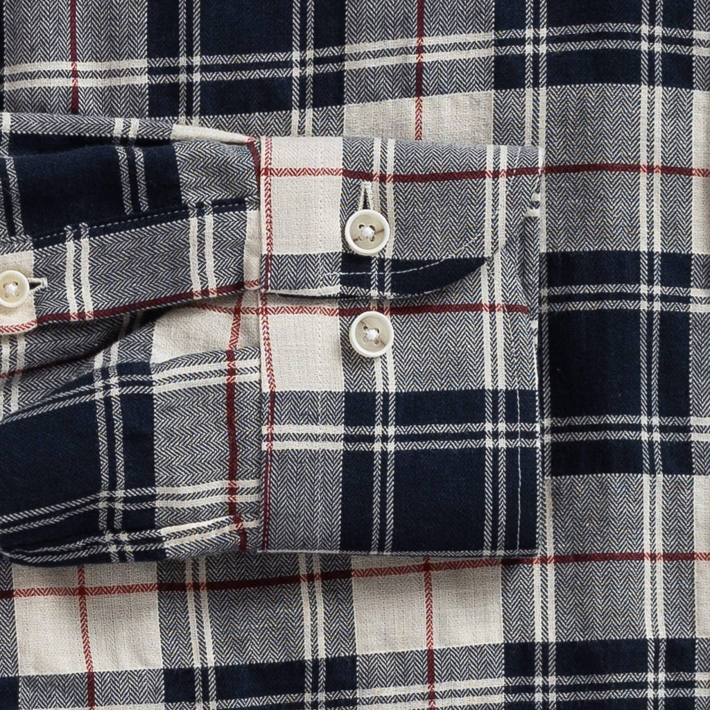 The Navy Brooks Brushed Herringbone Custom Shirt Custom Casual Shirt- Ledbury