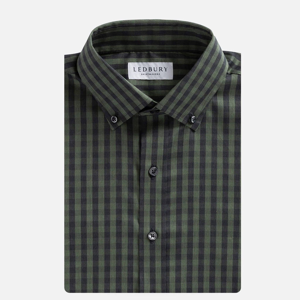 The Dark Green Bowen Stretch Gingham Custom Shirt Custom Casual Shirt- Ledbury