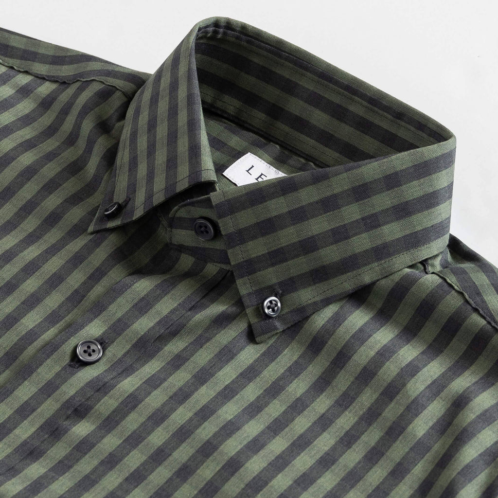 The Dark Green Bowen Stretch Gingham Custom Shirt Custom Casual Shirt- Ledbury