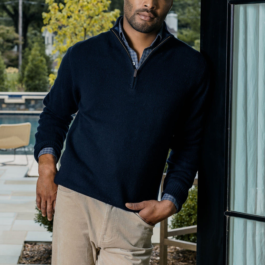 The Navy Ashton Quarter-Zip Sweater Sweater- Ledbury