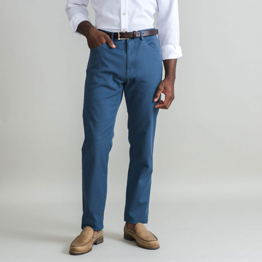 Modern Fit Blue Plaid 5 Pocket Pant - Benjamin's Menswear