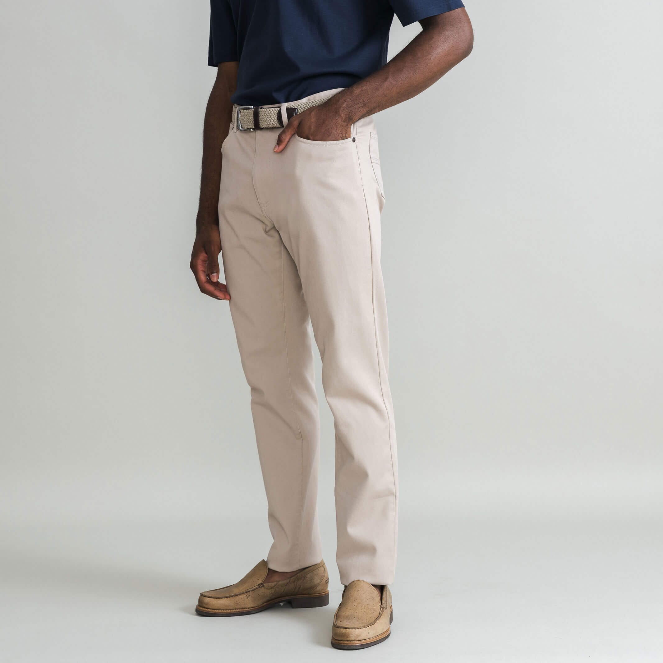 Khaki Tan Twill Trousers Design by Khara Kapas at Pernia's Pop Up Shop 2024