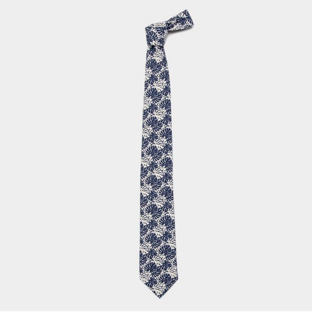 The Navy Palm Print Tie Tie- Ledbury