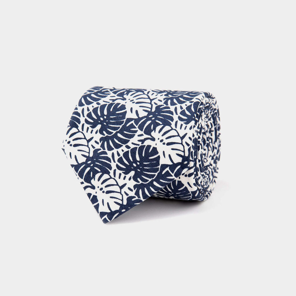 The Navy Palm Print Tie Tie- Ledbury