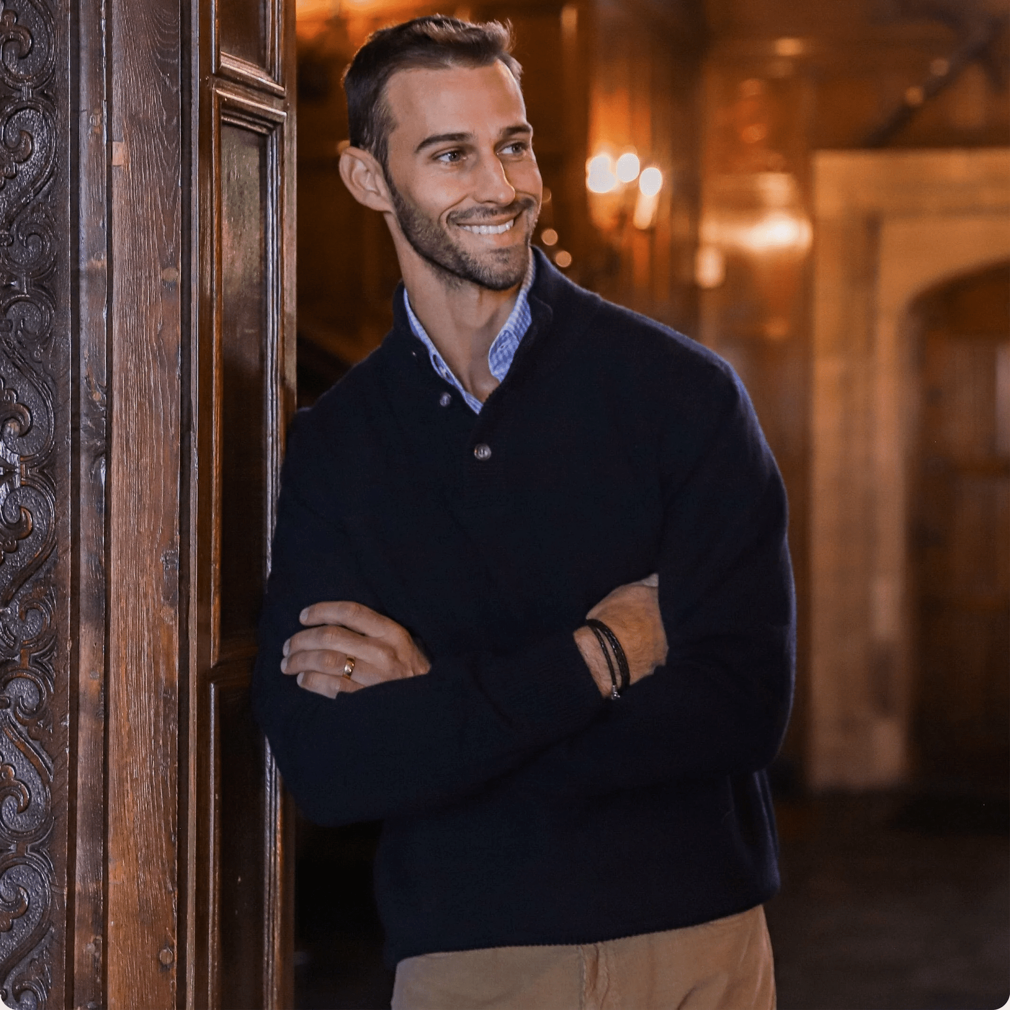 The Navy Heather Brewer Mock Neck Sweater Ledbury