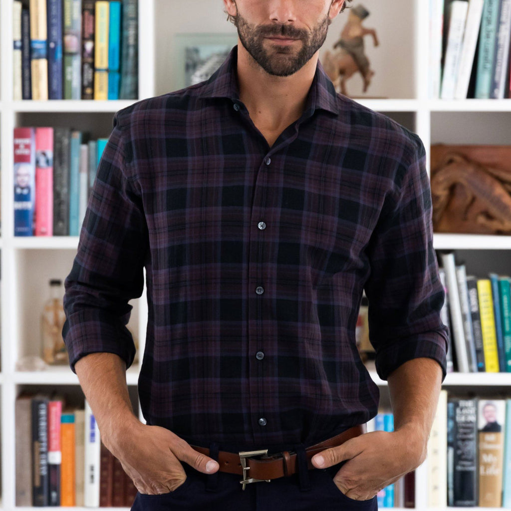 The Plum Esler Brushed Plaid Custom Shirt Custom Casual Shirt- Ledbury