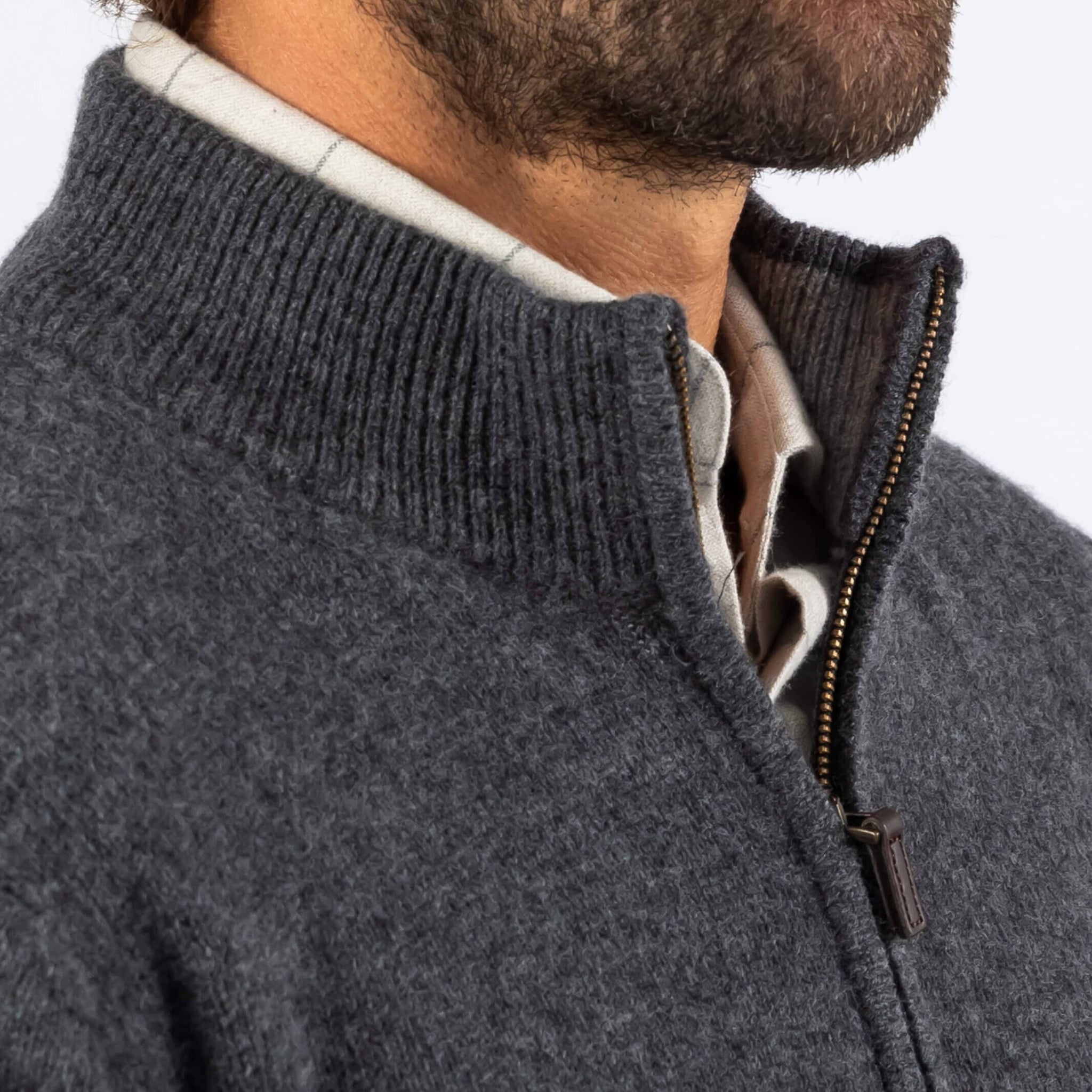Charcoal blue zip front sweater sale