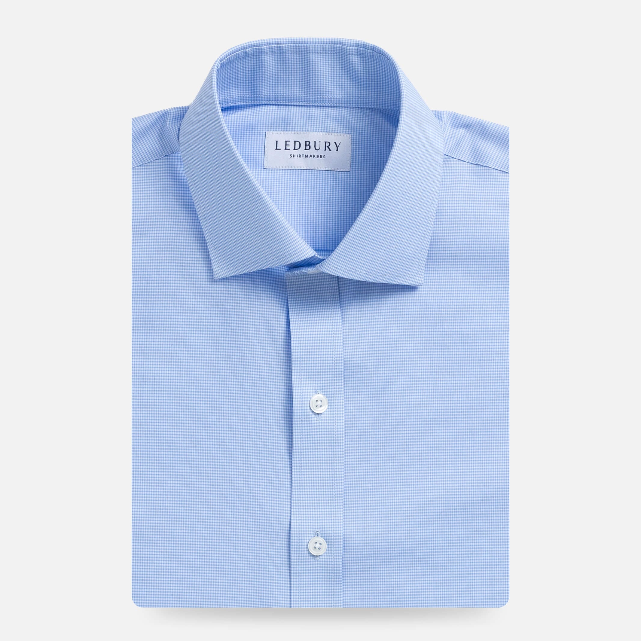 The Light Blue Kent Micro Gingham Custom Shirt Custom Dress Shirt- Ledbury