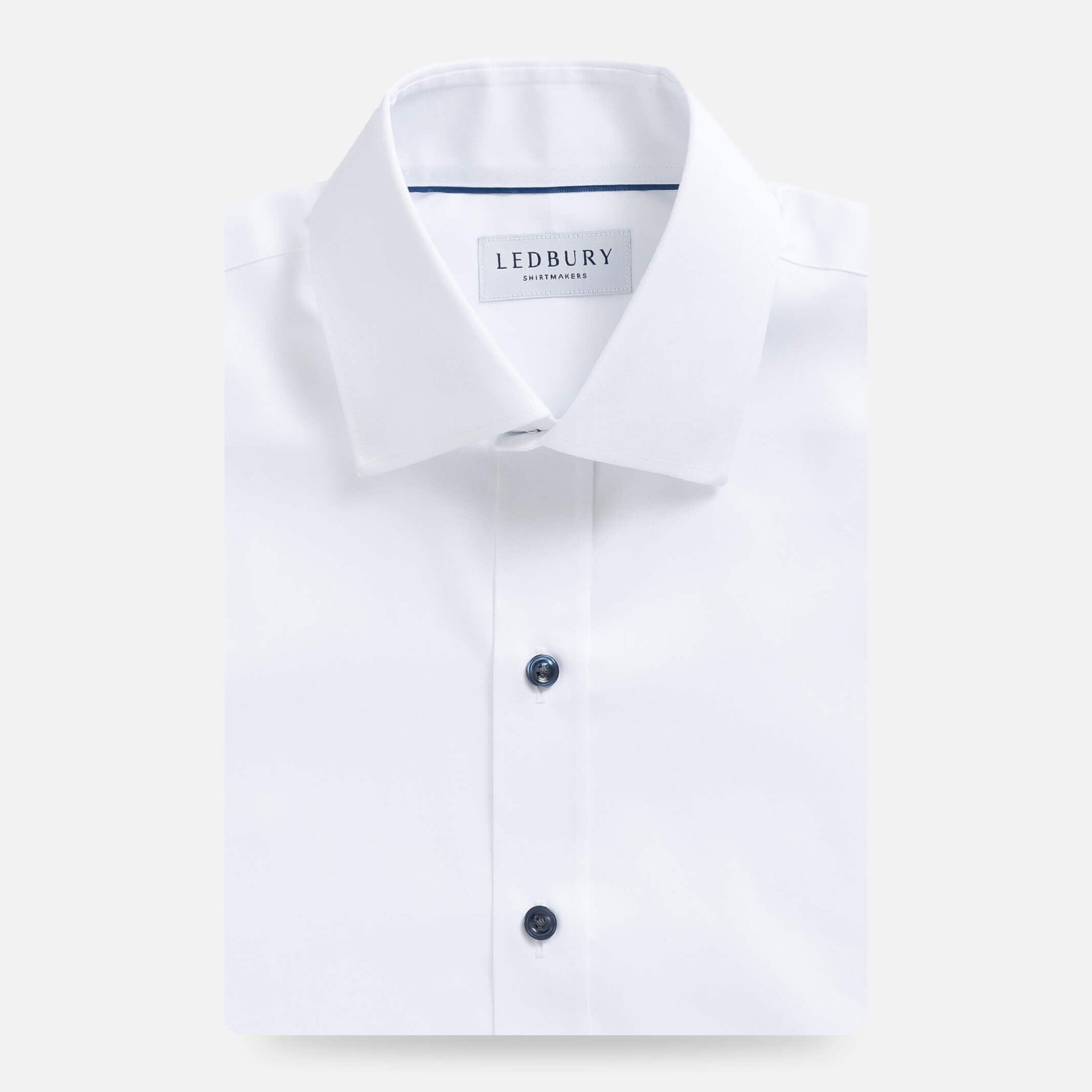 The White Madison Fine Twill with Navy Buttons Custom Shirt Ledbury