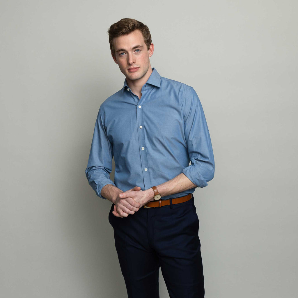 The Dusk Blue Saunders Denim Dress Shirt Dress Shirt- Ledbury