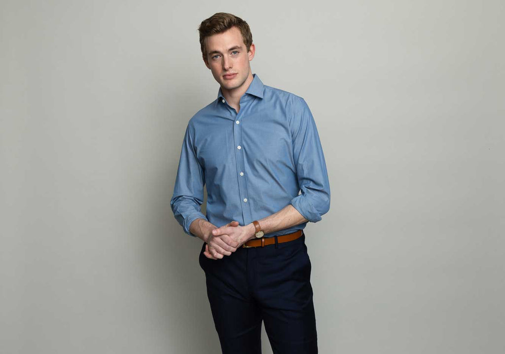 The Dusk Blue Saunders Denim Dress Shirt Dress Shirt- Ledbury