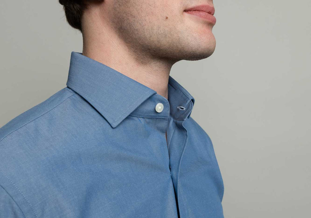 The Dusk Blue Saunders Denim Dress Shirt Dress Shirt- Ledbury