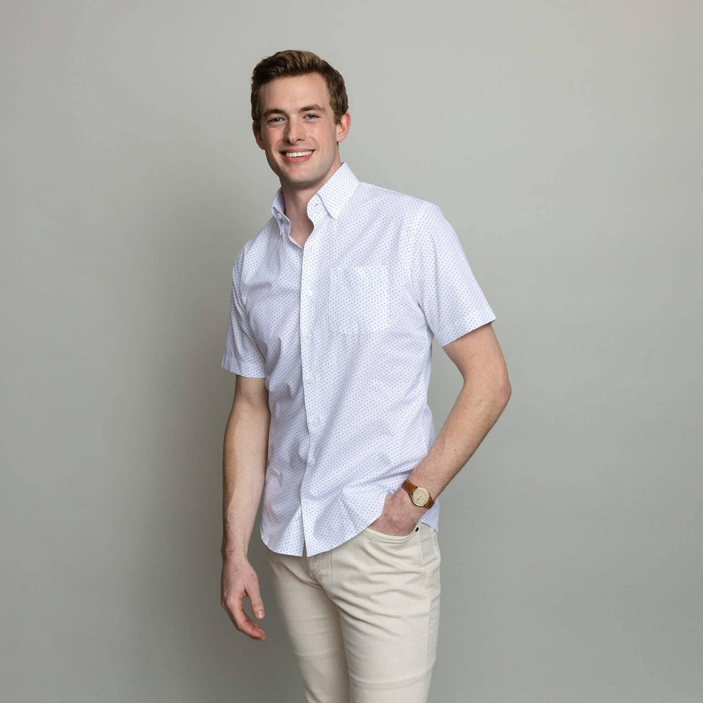 The White Short Sleeve Wick Print Custom Shirt Custom Casual Shirt- Ledbury